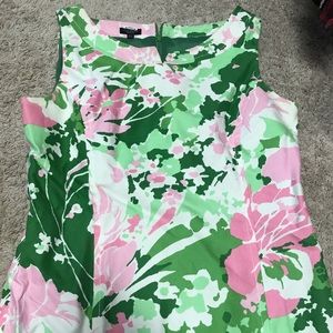 Talbots Pink and Green Floral Dress Size 12 with Green Cardigan Size Large